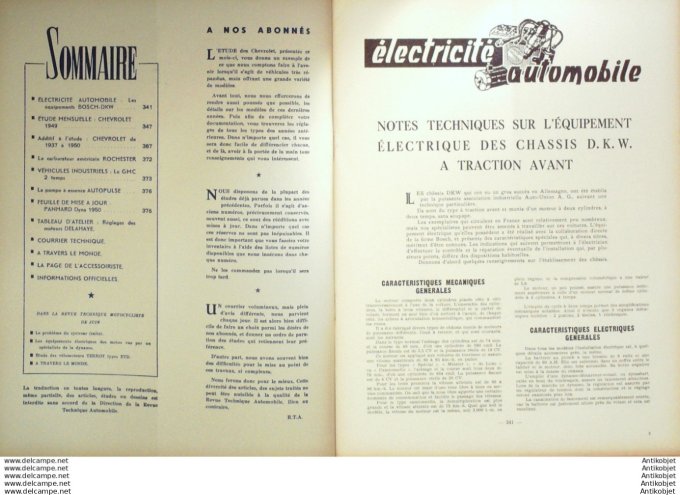 Revue Technique Automobile Chevrolet Delahaye Panhard Dyna Rochester Autopulse 52#1950