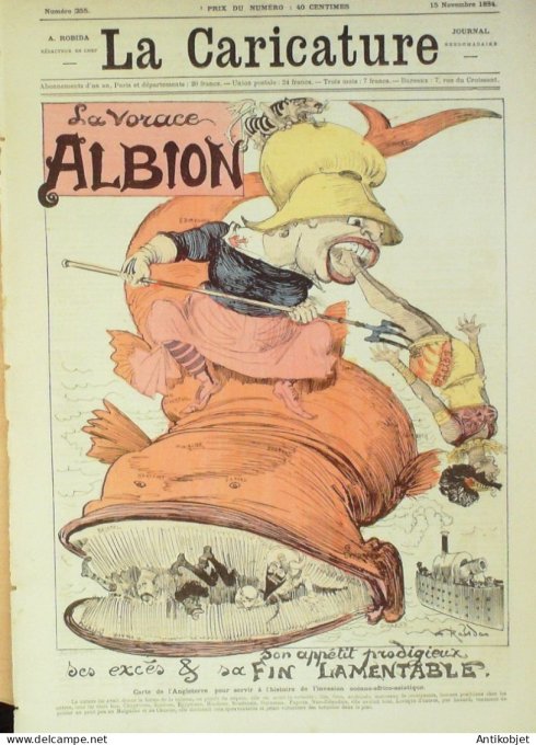 La Caricature 1884 n°255 La vorace Albion Robida Armée anglaise prise de Londres