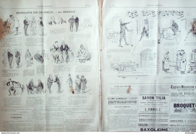 Le Journal Amusant 1891 n°1811 Bons fumistes avenue du bois mendiants fin de siècle