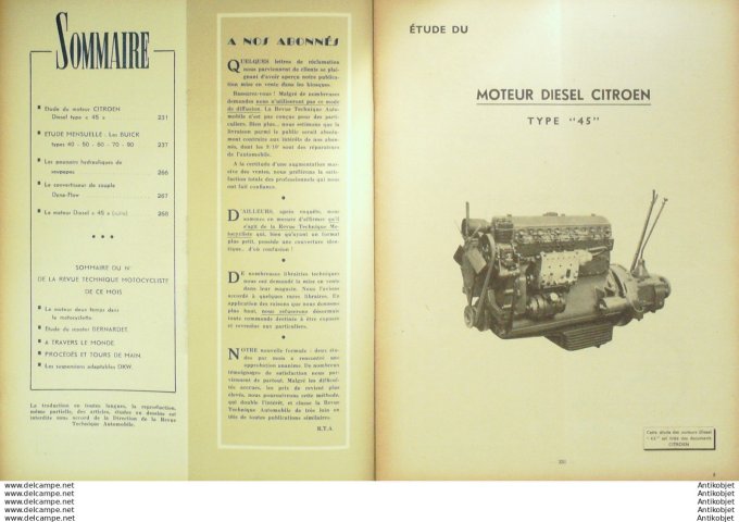 Revue Technique Automobile Buick Types 40 50 60 70 90 Citroen diésel 45 38#1949