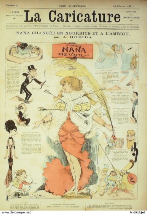 La Caricature 1881 n°  61 Nana changée en nourrice Princesse de Blagdad Robida Barret Loys