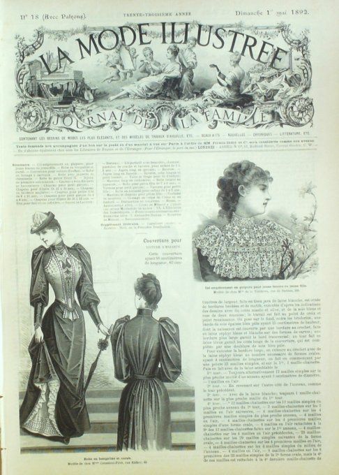 Journal Mode illustrée 1892 # 18 Robe en magaline col en guipure