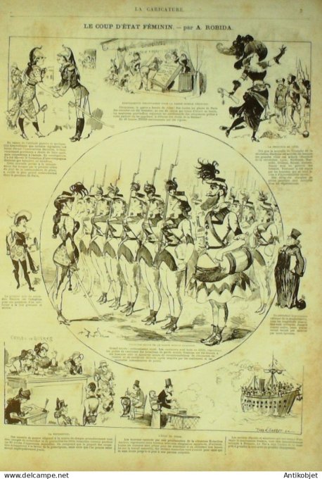 La Caricature 1880 n°  42 Coup d'Etat féminin Robida