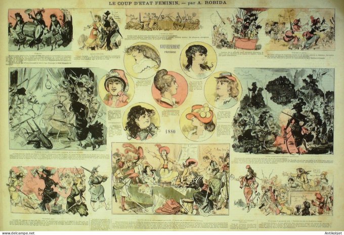 La Caricature 1880 n°  42 Coup d'Etat féminin Robida