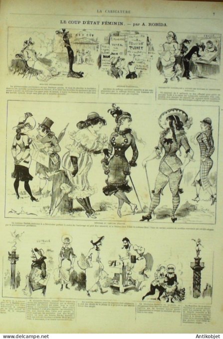 La Caricature 1880 n°  42 Coup d'Etat féminin Robida