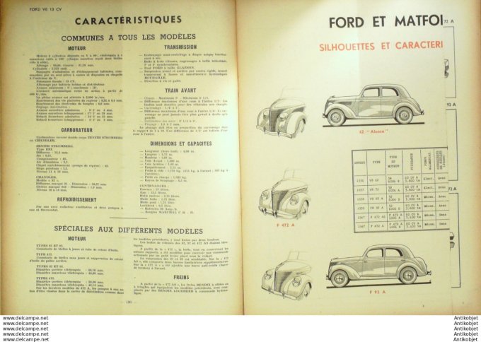 Revue Technique Automobile Ford et MatFord V8 13cv 37#1949