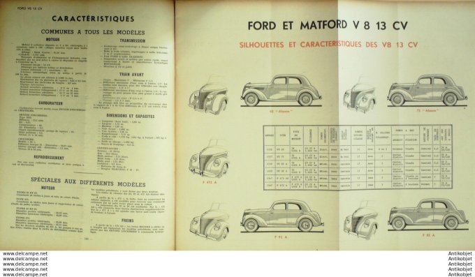 Revue Technique Automobile Ford et MatFord V8 13cv 37#1949