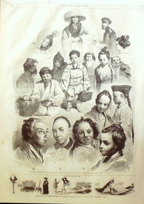 L'Univers illustré 1862 # 199 Types Chinois et Japonnais Reine de Saba Gél Beauregard au Louvre