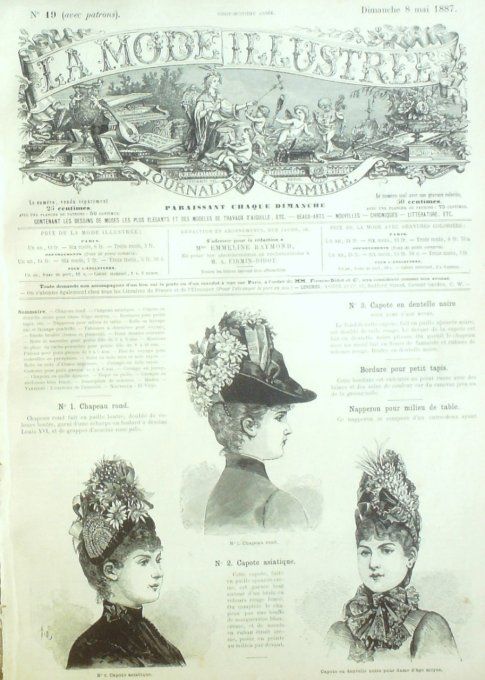 Journal Mode illustrée 1887 # 19 Capote asiatique chapeau rond