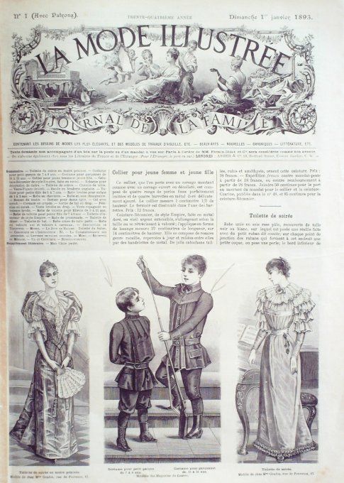 Journal Mode illustrée 1893 # 1 Costume garçon & toilette de soirée