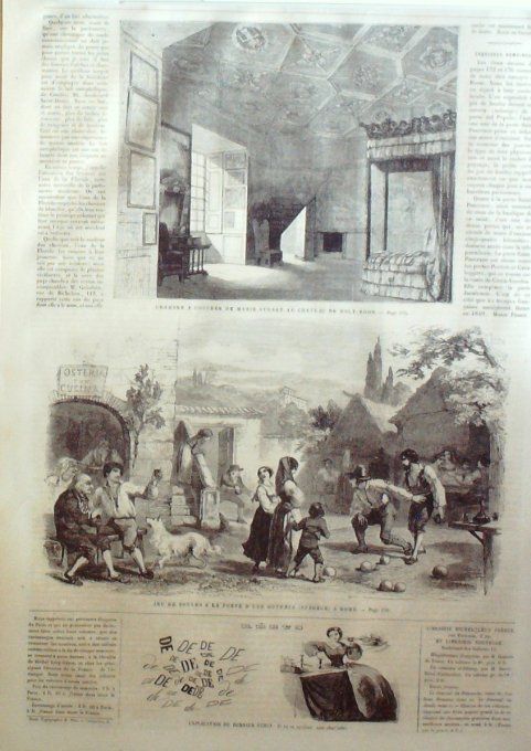 L'Univers illustré 1862 # 207 Marie Stuart chateau de Holy-Rood Rome Osteria auberge