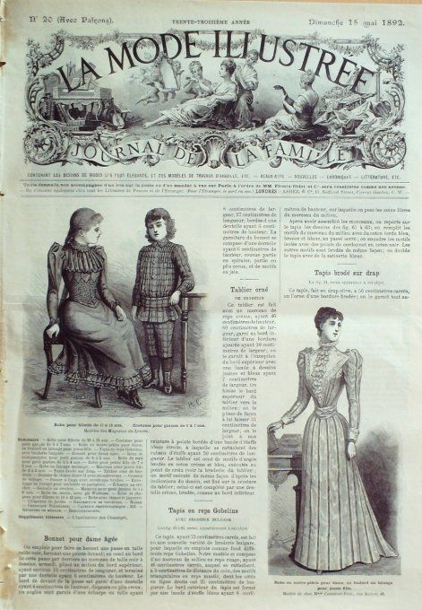 Journal Mode illustrée 1892 # 20 Robes en moire & costume enfant