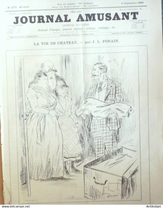 Le Journal Amusant 1890 n°1775 Dieppe  Vie de château 7 pêch és capitaux la Paresse