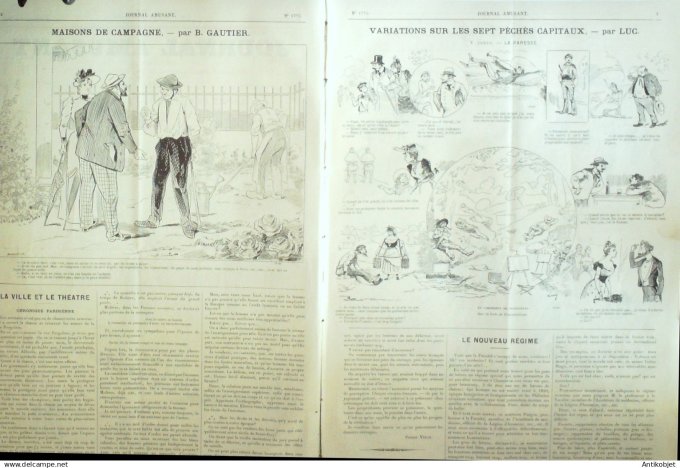 Le Journal Amusant 1890 n°1775 Dieppe  Vie de château 7 pêch és capitaux la Paresse