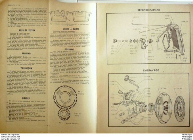 Revue Technique Automobile Ford V8 21cv Pistons BHR 1948