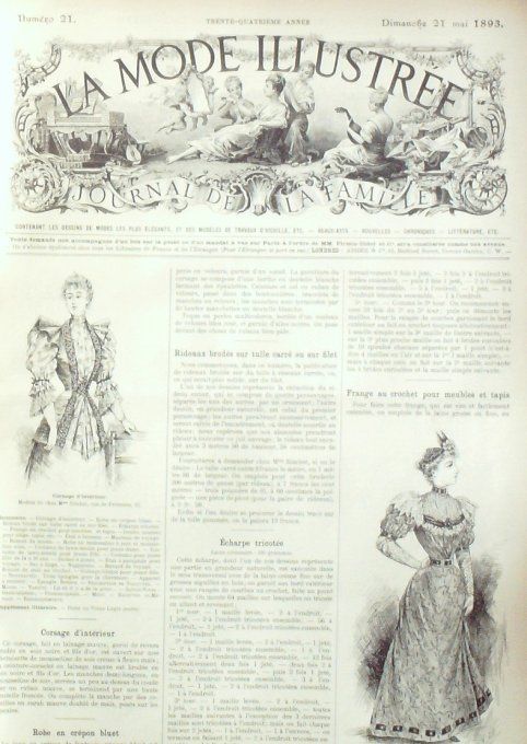 Journal Mode illustrée 1893 # 21 Robe en crépon & corsage 