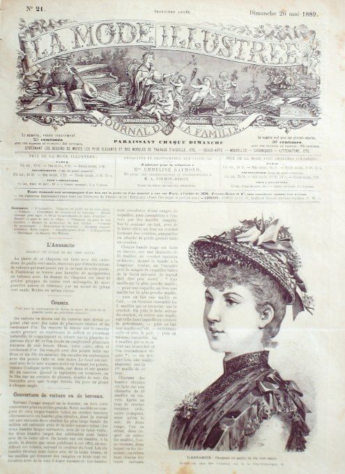 Journal Mode illustrée 1889 # 21 L'Annamite chapeau paille