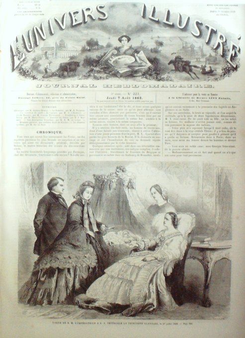 L'Univers illustré 1862 # 221 Princesse Clothilde Bade Carrare Strasbourg chasseur Tyrolien Sarrebou