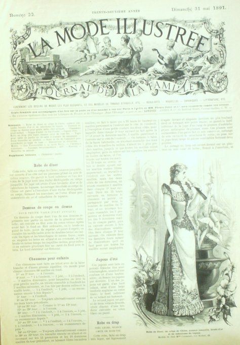 Journal Mode illustrée 1891 # 22 Robe de dîner en crêpe de Chine