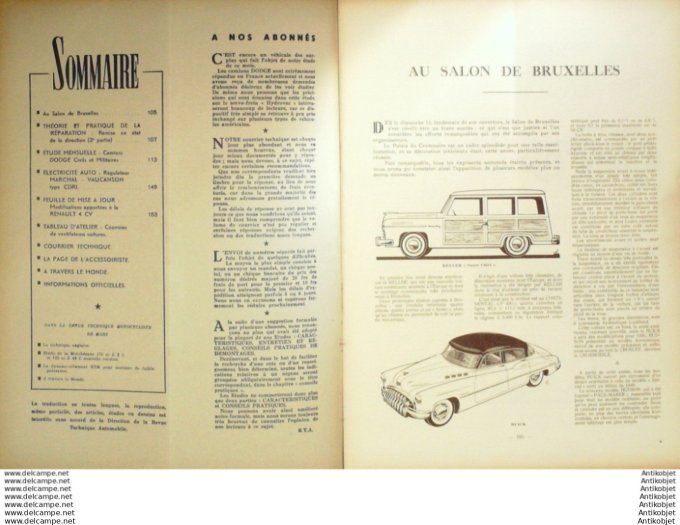 Revue Technique Automobile Renault 4cv Dodge Marchal 47#1950