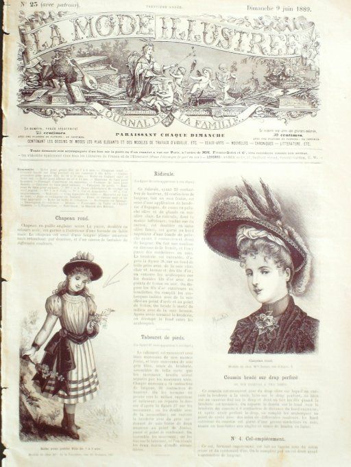 Journal Mode illustrée 1889 # 23 Robe fillette chapeau rond