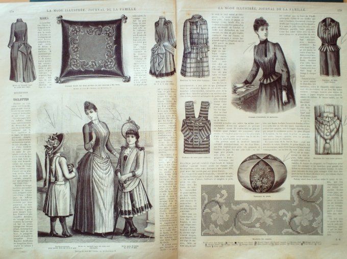 Journal Mode illustrée 1889 # 23 Robe fillette chapeau rond