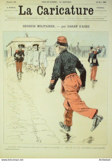 La Caricature 1886 n°335 Croquis militaires Caran d'Ache Amiral Aube par Luque  Draner Trock