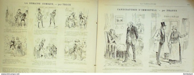 La Caricature 1886 n°335 Croquis militaires Caran d'Ache Amiral Aube par Luque  Draner Trock