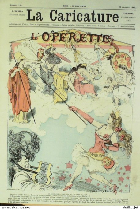 La Caricature 1883 n°161 L'Opérette Barret Robida Divas Princes Dieux Héros