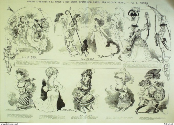 La Caricature 1883 n°161 L'Opérette Barret Robida Divas Princes Dieux Héros