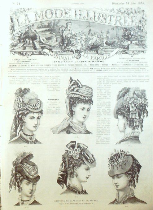 Journal Mode illustrée 1874 # 24 Chapeaux de campagne