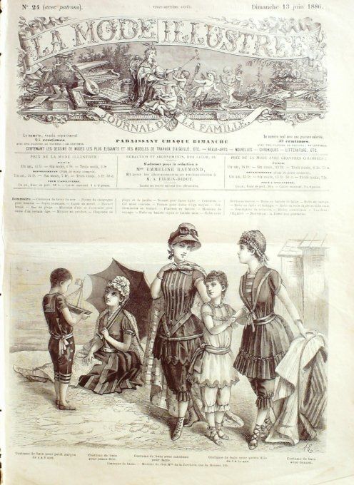 Journal Mode illustrée 1886 # 24 Costumes enfants  de bains