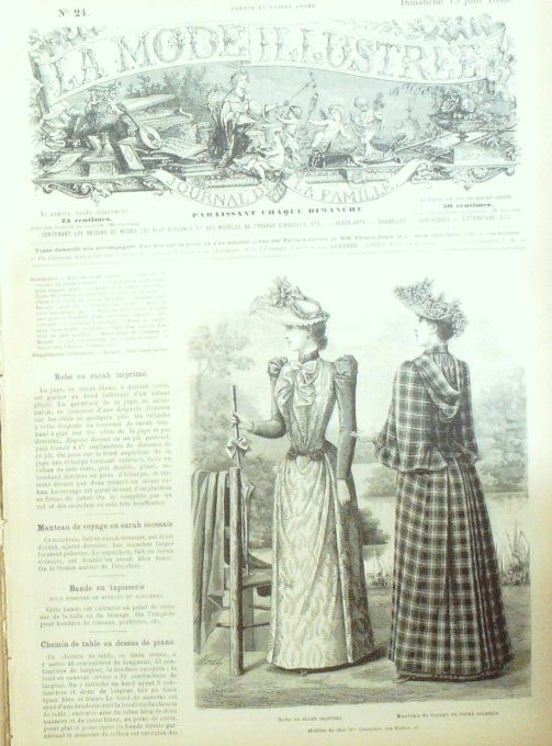 Journal Mode illustrée 1890 # 24 Manteau de voyage & robe en surah