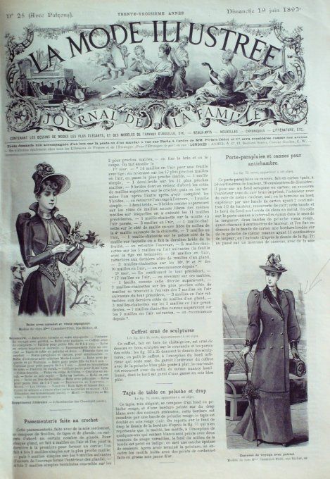 Journal Mode illustrée 1892 # 25 Costume de voyage & robe corselet