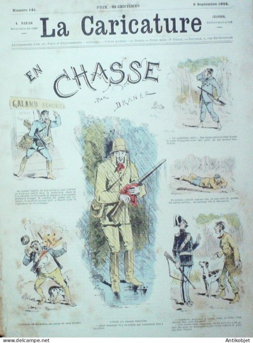 La Caricature 1882 n°141 En chasse Draner la ferme Loys Tinant enquête de civilisation en Europe