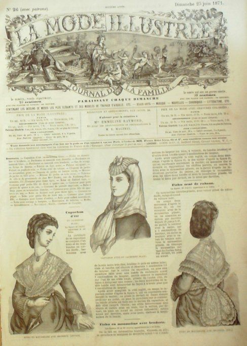 Journal Mode illustrée 1871 # 26 Fichu en mousseline & capuchon