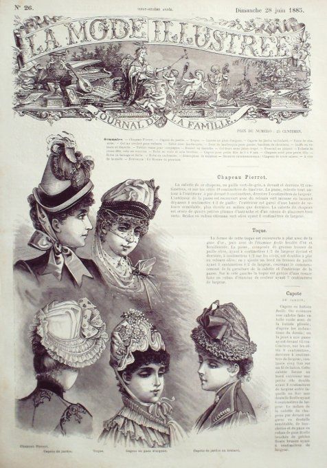 Journal Mode illustrée 1885 # 26 Chapeau & capote