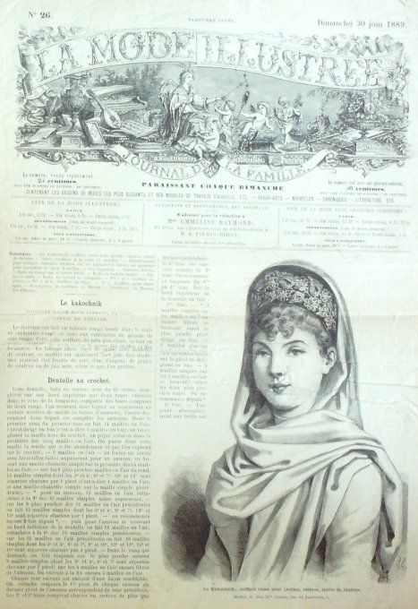 Journal Mode illustrée 1889 # 26 Kakochnick coiffure Russe