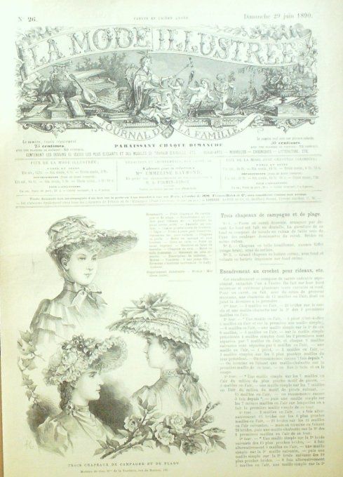 Journal Mode illustrée 1890 # 26 Chapeaux de campagne & plage