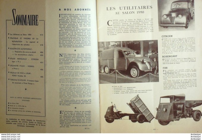 Revue Technique Automobile Citroën Type H Morris Minor Ford Vedette 1950