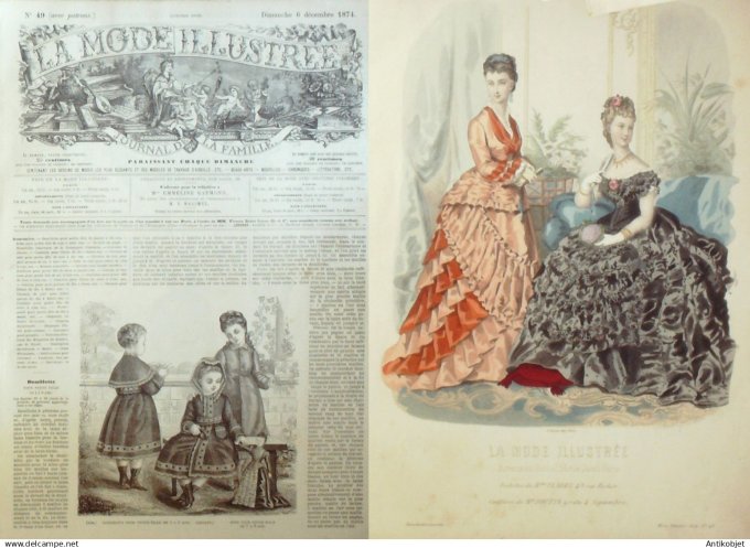 La Mode illustrée journal + gravure associée 1874 # 49