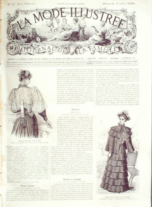 Journal Mode illustrée 1893 # 27 Veste & costume de voayge