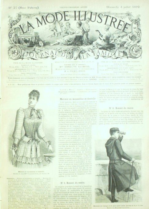 Journal Mode illustrée 1892 # 27 Manteau de voyage & Mati,née mousseline