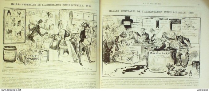 La Caricature 1886 n°323 Revue décadente noire Halles centrales Robida