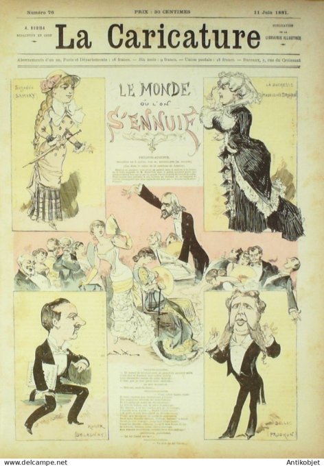 La Caricature 1881 n°  76 Le Monde où l'on s'ennuit Edouard Pailleron Bach Trock