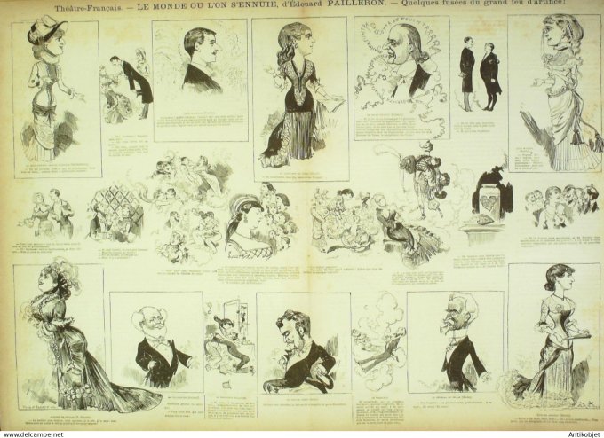 La Caricature 1881 n°  76 Le Monde où l'on s'ennuit Edouard Pailleron Bach Trock