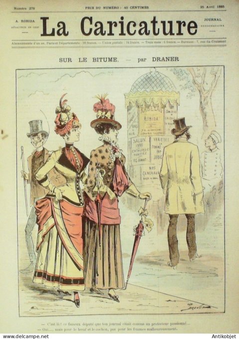 La Caricature 1885 n°278 Sur le bitume Draner Caran d'Ache Zola par Luque Job