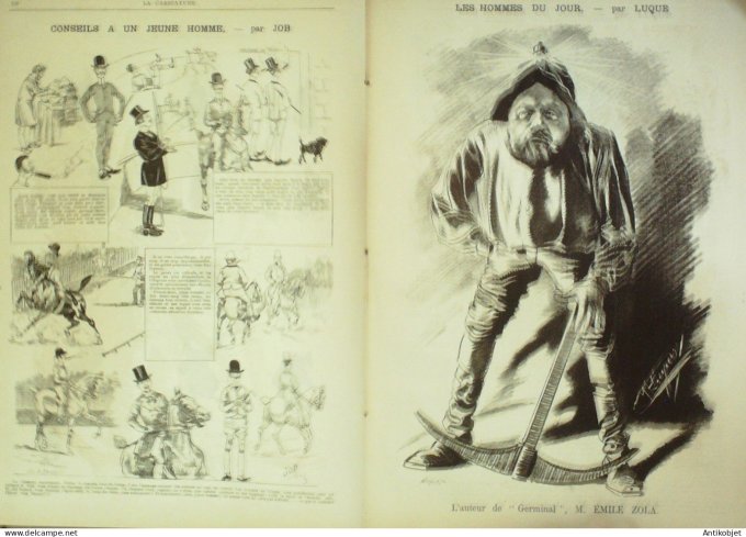 La Caricature 1885 n°278 Sur le bitume Draner Caran d'Ache Zola par Luque Job