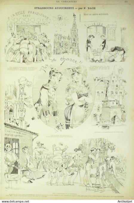 La Caricature 1881 n°  84 A la mer Robida Strasbourg Bach Lorédan Plumet Loys