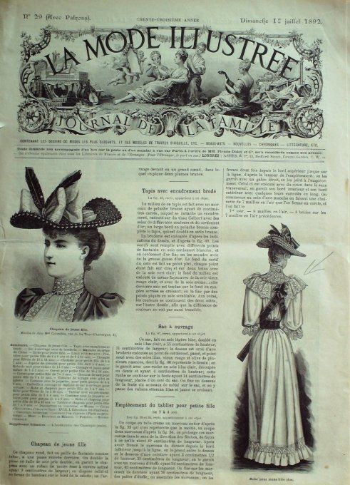 Journal Mode illustrée 1892 # 29 Robe & chapeau jeune fille